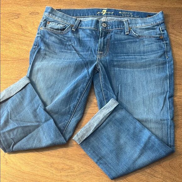 7 For All Mankind Skinny Crop & Roll Jeans - Picture 1 of 6